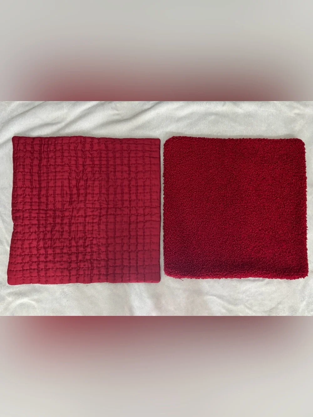 lot of 2 deep red Pottery Barn 20x20 pillow covers - pintuck + boucle